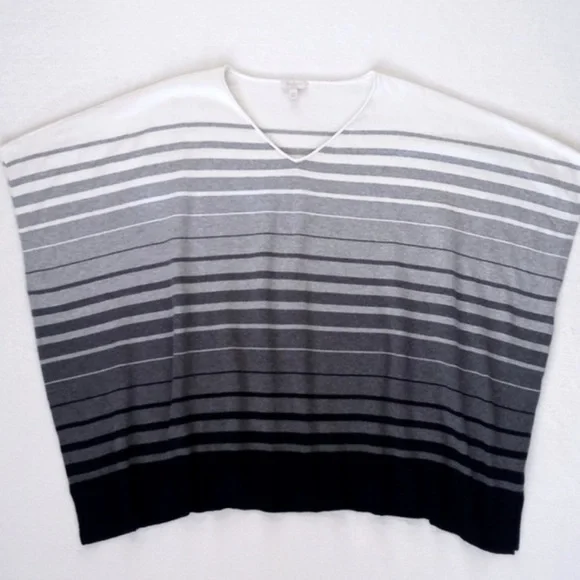 Talbots Wool Blend Black, Grey & Winter White Striped Poncho/ Sweater Poncho S/M - Picture 10 of 12